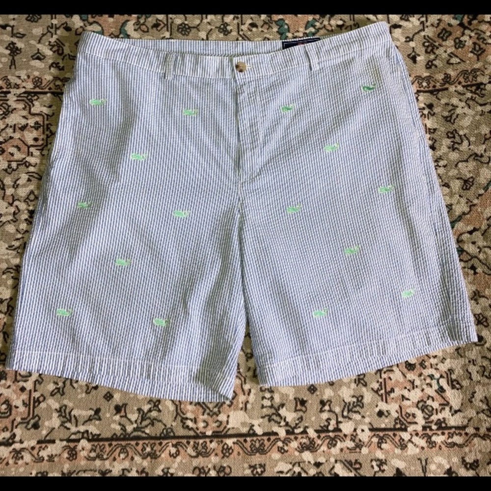 Vineyard Vines Men's Whale Seersucker Blue & White Preppy Club Shorts Size 42